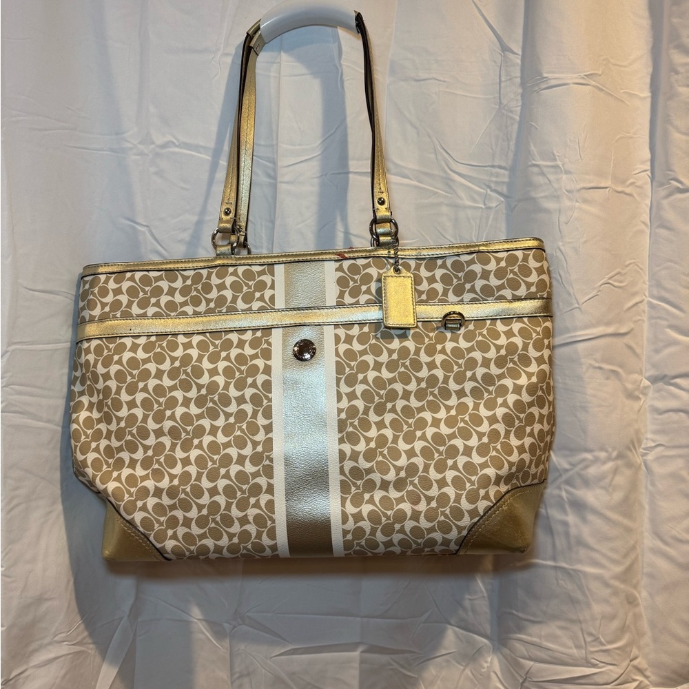 Vintage Coach Beige and Gold Signature Diaper Tote